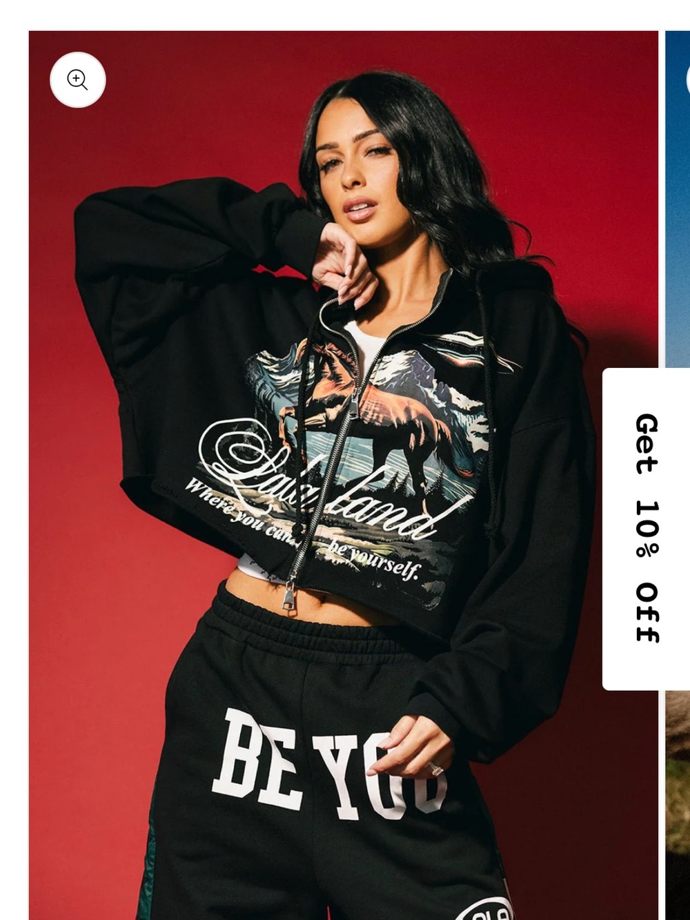 Dressed in LALA Lalaland Runaway Black Cropped Graphic Zip Hoodie